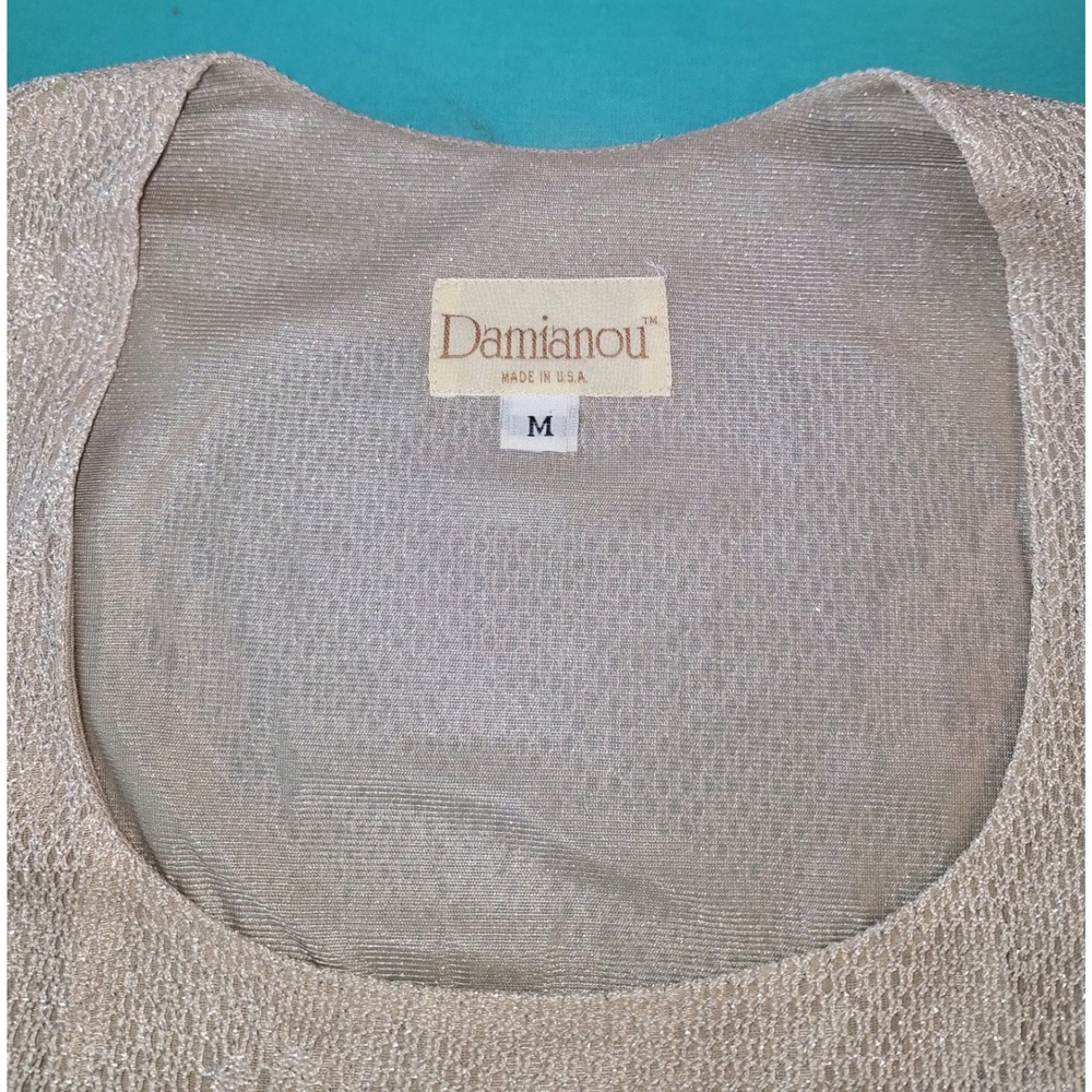 Damianou Metallic Knit Tank Top Gold Floral Mesh Sleeveless Blouse Medium USA - Picture 5 of 5